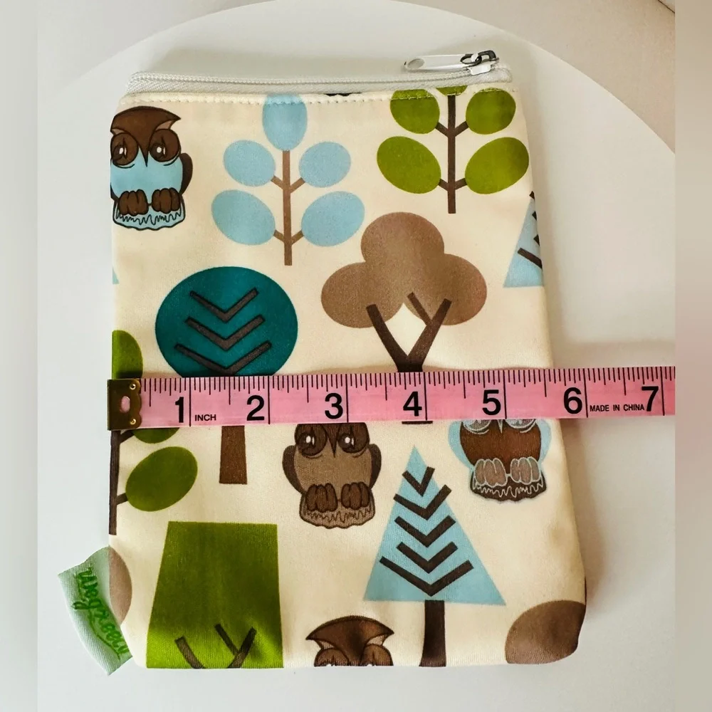 WEGREECO Set of 3 Green Blue and Brown Owl Print Reusable Zip Top Utility Bags